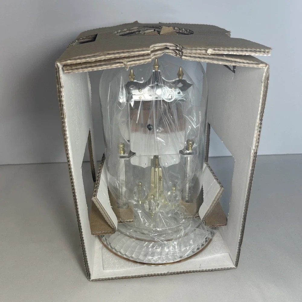 Danbury Clock Co. Pendulum Clock Gold Silver Crystal Base Glass Cover  Open Box